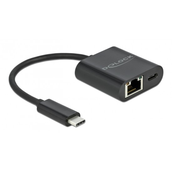 DELOCK αντάπτορας USB-C σε ethernet RJ45 66644, 60W, 1000Mbps, μαύρο
