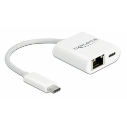 DELOCK αντάπτορας USB-C σε RJ45 + USB-C 65402, 1000Mbps, 12cm, λευκός
