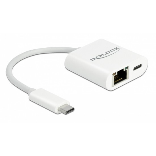 DELOCK αντάπτορας USB-C σε RJ45 + USB-C 65402, 1000Mbps, 12cm, λευκός