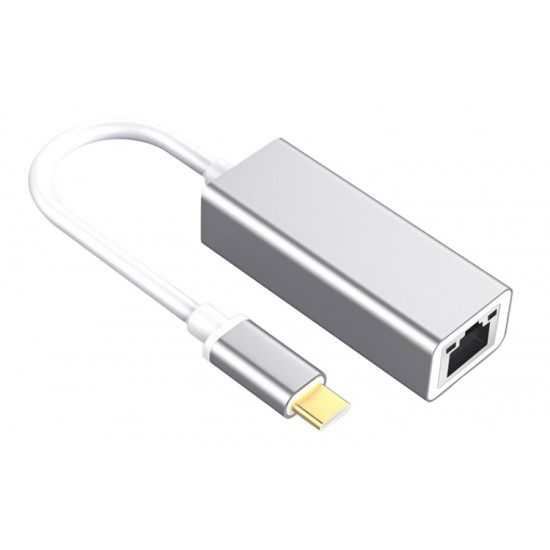POWERTECH αντάπτορας USB Type-C σε RJ45 PTH-059, 10/100/1000Mbps, ασημί