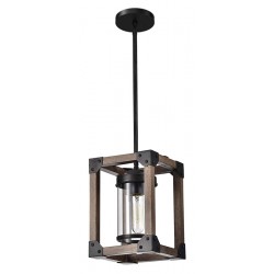 POWERTECH φωτιστικό οροφής HLL-0055, E27, 25x18cm, μέταλλο & ξύλο, μαύρο