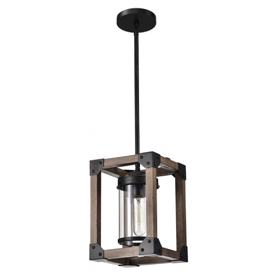 POWERTECH φωτιστικό οροφής HLL-0055, E27, 25x18cm, μέταλλο & ξύλο, μαύρο