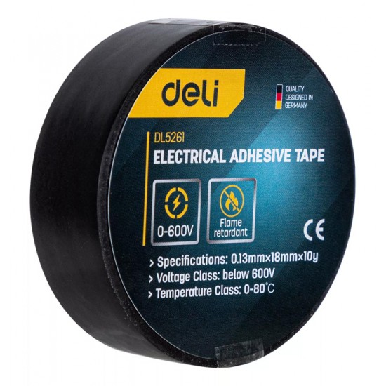 DELI μονωτική ταινία υψηλής αντοχής DL5261, 18mm, 9.15m, μαύρη, 10τμχ