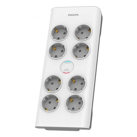 PHILIPS πολύπριζο ασφαλείας SPN7080WA, 8x schuko 16A, 2m, λευκό PHILIPS πολύπριζο ασφαλείας SPN7080WA, 8x schuko 16A, 2m, λευκό