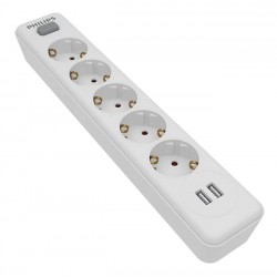 PHILIPS πολύπριζο SPN3052WA, 5x schuko 16A, 2x USB 2.4A, 2m, λευκό PHILIPS πολύπριζο SPN3052WA, 5x schuko 16A, 2x USB 2.4A, 2m, λευκό