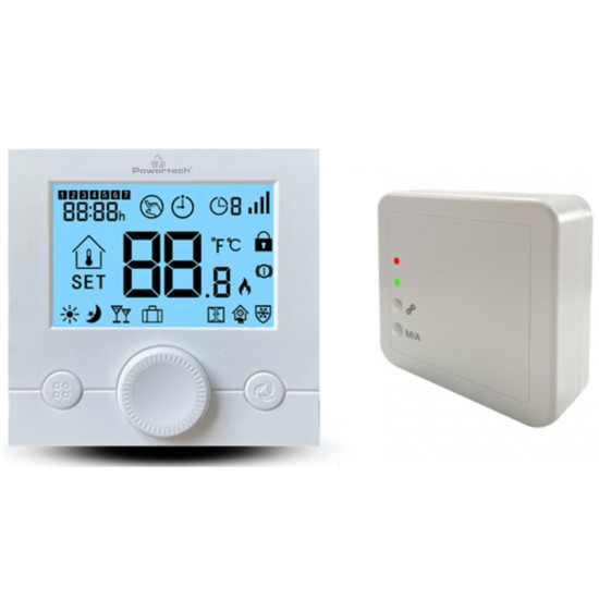 POWERTECH ψηφιακός θερμοστάτης χώρου PT-1046, αερίου, RF, λευκός POWERTECH ψηφιακός θερμοστάτης χώρου PT-1046, αερίου, RF, λευκός
