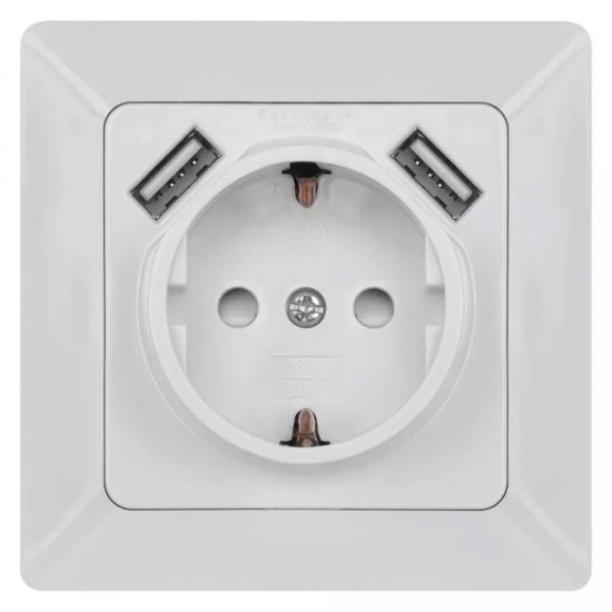 EMOS πρίζα τοίχου A6000.1, 2x USB θύρες, 10.5W, 1x Schuko, 16A, λευκή
