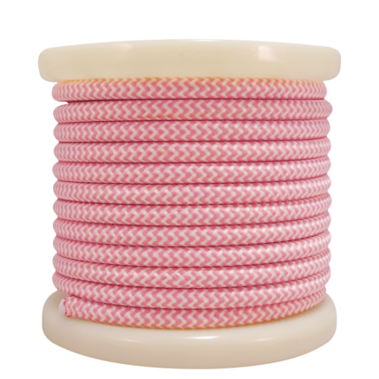 EL330033 | Textile Cable 2x0.75mm²- ρολό 10mt – Λευκό & Ροζ