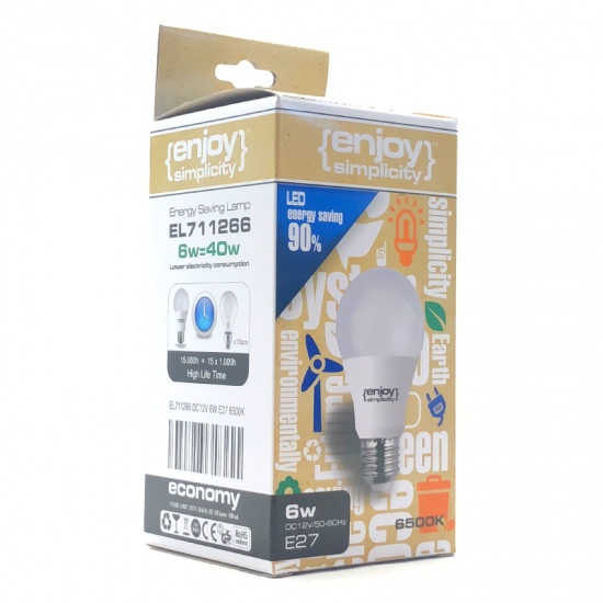 EL711266 | LED A60|DC12V|6W(>40W)Ε27|6500k|470lm|{enjoysimplicity}™