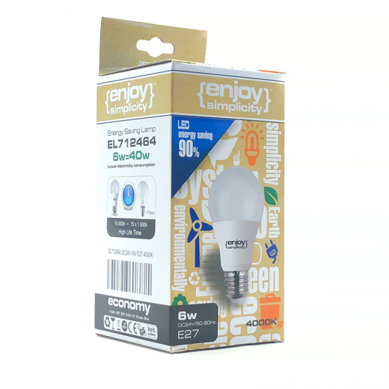 EL712466 | LED A60|DC24V|6W(>40W)Ε27|6500k|470lm|{enjoysimplicity}™