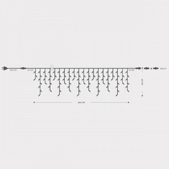 ΒΡΟΧΗ, 144 LED 5mm, 230V, ΕΠΕΚΤΑΣΗ ΕΩΣ 8, ΠΡΟΕΚΤΑΣΗ ΠΑΡΟΧΗΣ 150cm, ΠΡΑΣΙΝΟ ΚΑΛΩΔΙΟ, ΚΑΟΥΤΣΟΥΚ, ΛΕΥΚΟ LED, 300cmx60cm, ΙΡ65