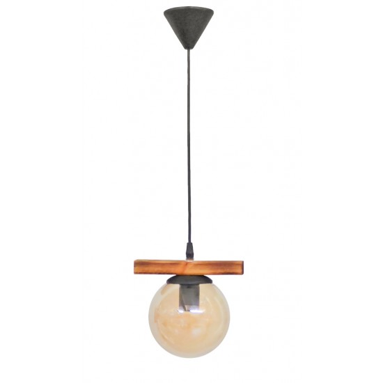 Κρεμαστό φωτιστικό με γυαλί μελί R-600CABLE 1L WOOD Κρεμαστό φωτιστικό με γυαλί μελί R-600CABLE 1L WOOD