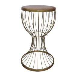 ΤΡΑΠΕΖΑΚΙ ΒΟΗΘΗΤΙΚΟ -D- ΨΗΛΟ ΠΟΤΗΡΙ Η59 x Φ35cm χρυσό ματ μεταλλικό/καφέ ξύλο