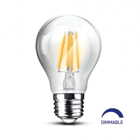 Λάμπα led filament διάφανη A60 8W E27 2700K dimmable