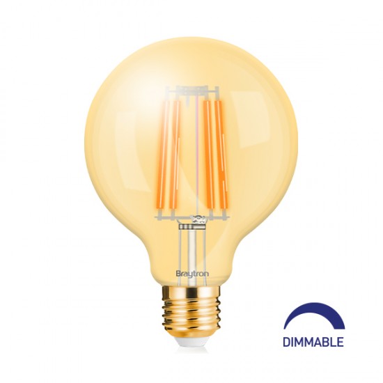 Λάμπα led G95 filament μελί 6W E27 2200K dimmable
