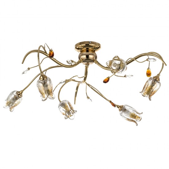 InLight Φωτιστικό οροφής από χρυσό μέταλλο κρύσταλλα και μελί γυαλί 6XG9 D:70cm (5223-6-Χρυσό) InLight Φωτιστικό οροφής από χρυσό μέταλλο κρύσταλλα και μελί γυαλί 6XG9 D:70cm (5223-6-Χρυσό)