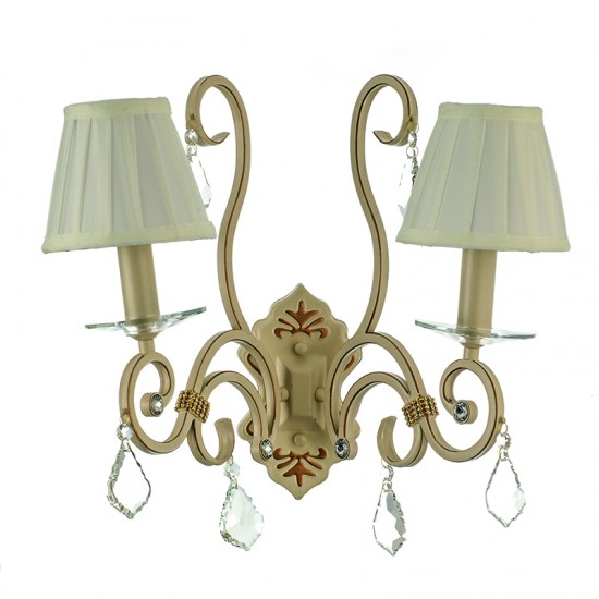 InLight Επιτοίχιο φωτιστικό από μπεζ μέταλλο κρύσταλλα και υφασμάτινο καπέλο 2XE14 D:37cm (43308-2)