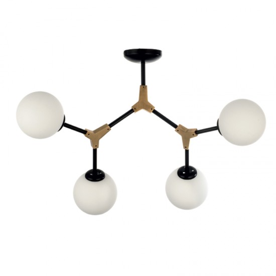 InLight Κρεμαστό φωτιστικό από μαύρο μέταλλο και λευκή οπαλίνα 4XE27 D:60cm (6167-4-GL)
