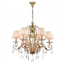 InLight Κρεμαστό φωτιστικό από μπεζ μέταλλο κρύσταλλα και υφασμάτινο καπέλο 6XE14 D:65cm (5276-6)