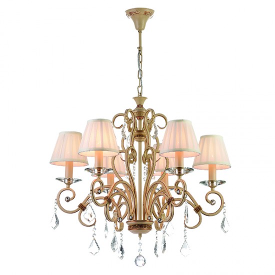 InLight Κρεμαστό φωτιστικό από μπεζ μέταλλο κρύσταλλα και υφασμάτινο καπέλο 6XE14 D:65cm (5276-6) InLight Κρεμαστό φωτιστικό από μπεζ μέταλλο κρύσταλλα και υφασμάτινο καπέλο 6XE14 D:65cm (5276-6)