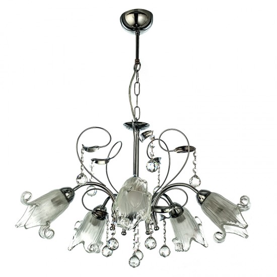 InLight Κρεμαστό φωτιστικό από χρώμιο μέταλλο κρύσταλλα και λευκό γυαλί 5XE14 D:60cm  (5300-5-CH)