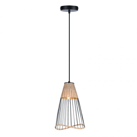 InLight Κρεμαστό φωτιστικό από ρατάν και μαύρο μέταλλο 1XE27 D:23cm (4529)