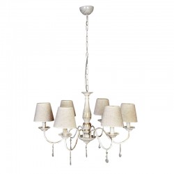 InLight Κρεμαστό φωτιστικό από λευκή πατίνα, κρύσταλλα και υφασμάτινο καπέλο 5XE14 D:65cm (5010-6)