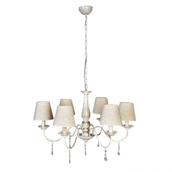 InLight Κρεμαστό φωτιστικό από λευκή πατίνα, κρύσταλλα και υφασμάτινο καπέλο 5XE14 D:65cm (5010-6)