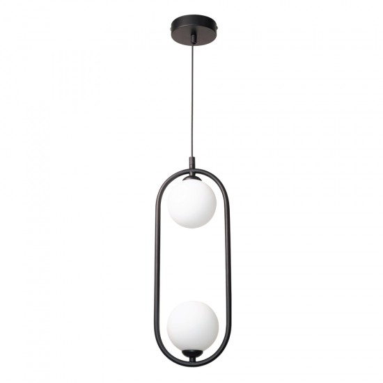 InLight Κρεμαστό φωτιστικό σε μαύρη απόχρωση και λευκή οπαλίνα 2XG9 D:40cm (4023-BL)