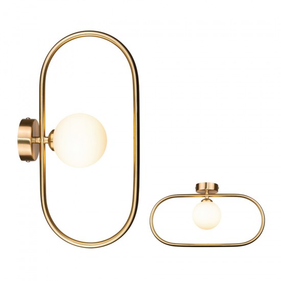 InLight Επιτοίχιο φωτιστικό σε χρυσαφί χρώμα και λευκή οπαλίνα 1XG9 D:40cm (43031-GL)