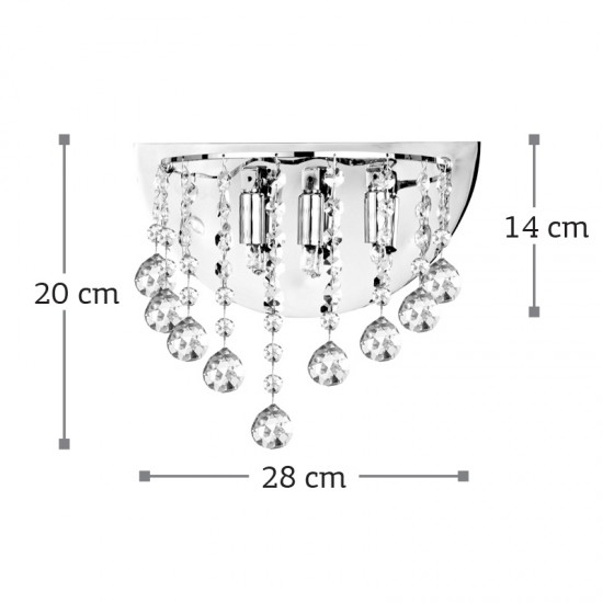 InLight Επιτοίχιο φωτιστικό από χρώμιο μέταλλο και διάφανα κρύσταλλα 2XG9 D:28cm (43218)