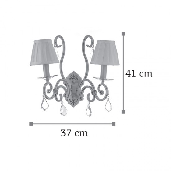 InLight Επιτοίχιο φωτιστικό από μπεζ μέταλλο κρύσταλλα και υφασμάτινο καπέλο 2XE14 D:37cm (43308-2)