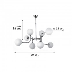 InLight Κρεμαστό φωτιστικό από χρώμιο μέταλλο και λευκή οπαλίνα 8XG9 D:90cm (6169-8-CH)