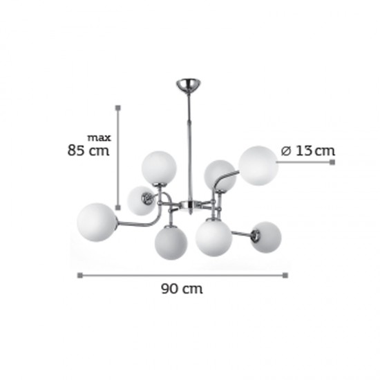 InLight Κρεμαστό φωτιστικό από χρώμιο μέταλλο και λευκή οπαλίνα 8XG9 D:90cm (6169-8-CH)