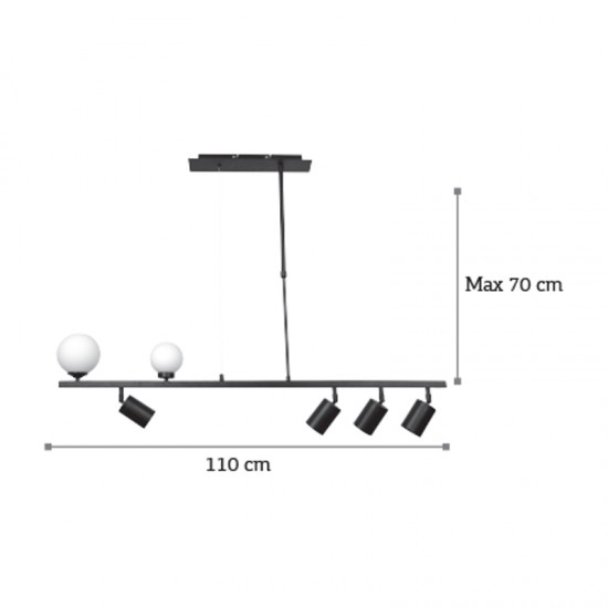 InLight Κρεμαστό φωτιστικό από μαύρο μέταλλο και λευκή οπαλίνα 2XG9 και 4XGU10 D:110cm (6168-BL)