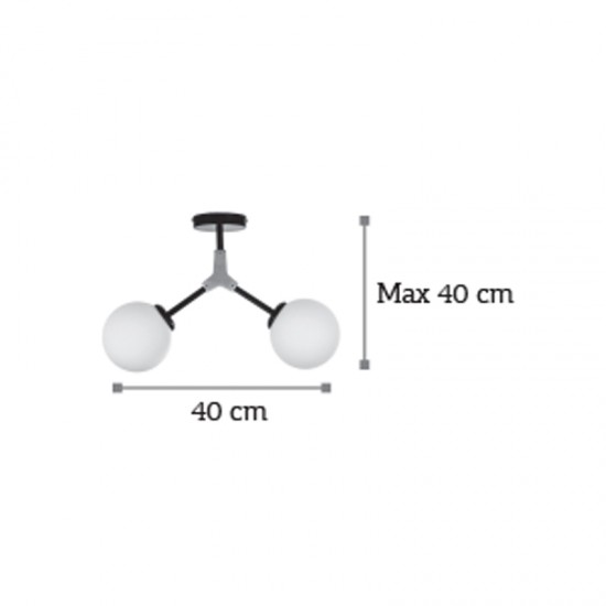 InLight Κρεμαστό φωτιστικό από μαύρο μέταλλο και λευκή οπαλίνα 2XE27 D:40cm (6167-2-GL)