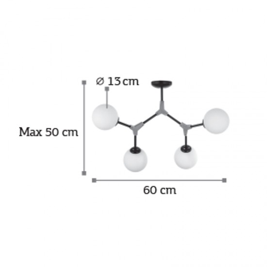 InLight Κρεμαστό φωτιστικό από μαύρο μέταλλο και λευκή οπαλίνα 4XE27 D:60cm (6167-4-GL)