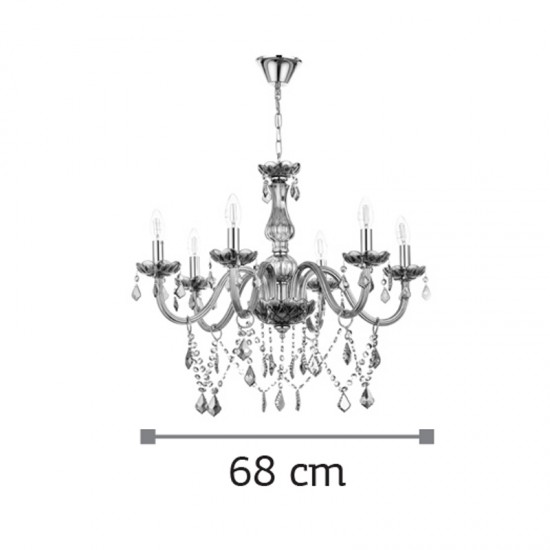 InLight Κρεμαστό φωτιστικό από φιμέ γυαλί και κρύσταλλα 6XE14 D:68cm (5314-6-FIME)