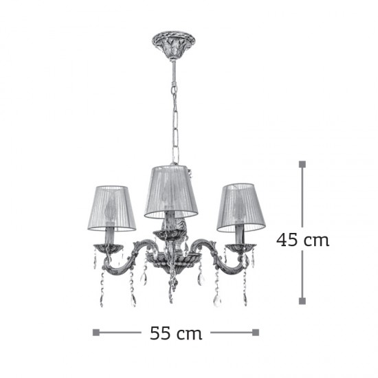 InLight Κρεμαστό φωτιστικό από μέταλλο σε μπεζ πατίνα και κρύσταλλα 3XE14 D:55cm (5304-3)