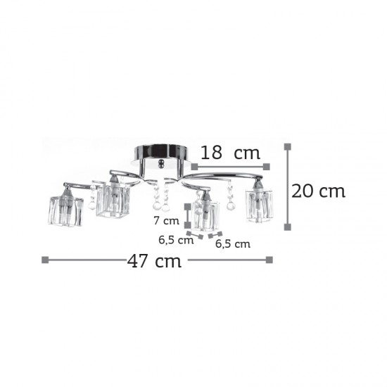 InLight Φωτιστικό οροφής από χρώμιο μέταλλο και κρύσταλλα 4XG9 D:47cm (6120-4)