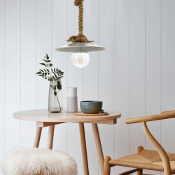 InLight Κρεμαστό φωτιστικό από καφέ σχοινί και λευκό μέταλλο 1XE27 D:36cm (4382-WH)