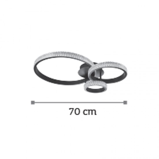 InLight Πλαφονιέρα οροφής LED 96W 3000K από μαύρο αλουμίνιο και ακρυλικό D:70cm (6034)