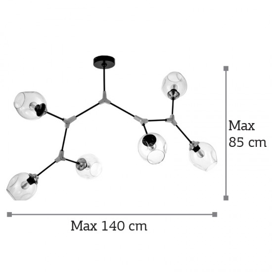 InLight Κρεμαστό φωτιστικό από μαύρο μέταλλο και διάφανο γυαλί 6XE27 D:140cm (6129-6-GL)