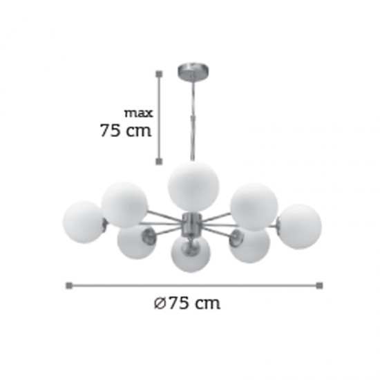 InLight Κρεμαστό φωτιστικό από χρυσό ματ μέταλλο και λευκή οπαλίνα 8XG9 D:75cm (5316-8)