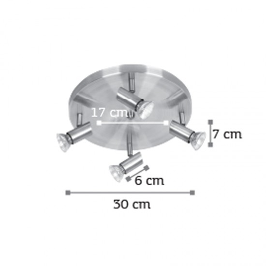 InLight Επιτοίχιο σποτ από μέταλλο σε νίκελ ματ απόχρωση 4XGU10 D:30cm (9075-4Φ-Νίκελ Ματ)