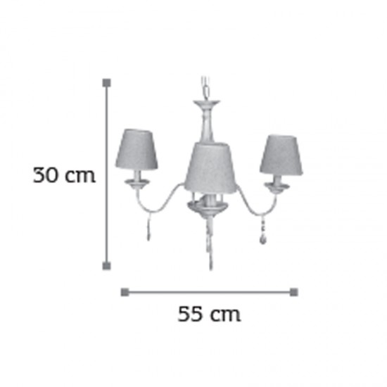 InLight Κρεμαστό φωτιστικό από λευκή πατίνα, κρύσταλλα και υφασμάτινο καπέλο 3XE14 D:55cm  (5010-3)