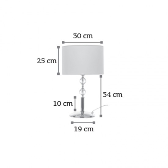 InLight Επιτραπέζιο φωτιστικό από χρώμιο μέταλλο κρύσταλλο και υφασμάτινο καπέλο 1XE27 D:59cm (3422-Χρώμιο)