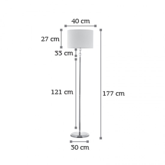 InLight Επιδαπέδιο φωτιστικό από χρώμιο μέταλλο κρύσταλλο και υφασμάτινο καπέλο 1XE27 D:177cm (45360-Χρώμιο)