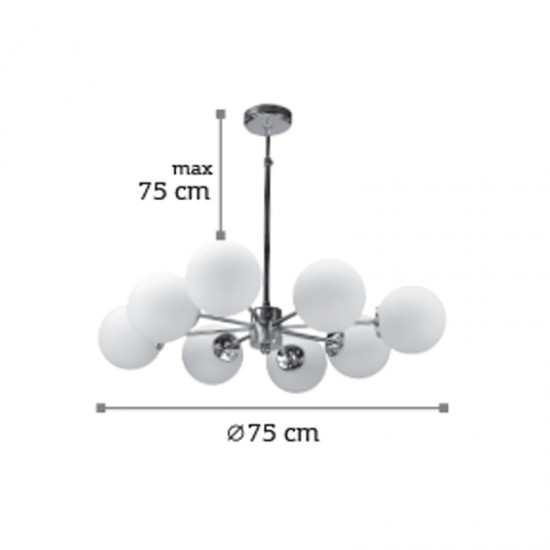 InLight Κρεμαστό φωτιστικό από χρώμιο μέταλλο και λευκή οπαλίνα 8XG9 D:75cm (5321-8)
