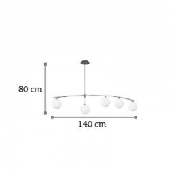 InLight Κρεμαστό φωτιστικό από μαύρο μέταλλο και λευκή οπαλίνα 5XG9 D:140cm (6037-5)